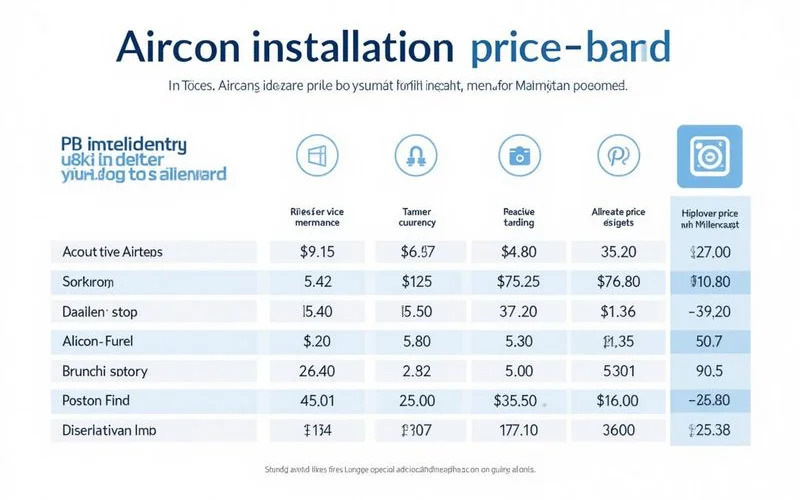 Installation price bands by HP rating, including unit and installation