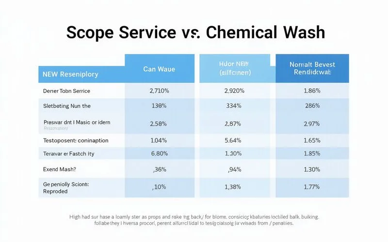 Scope comparison table — normal service vs chemical wash