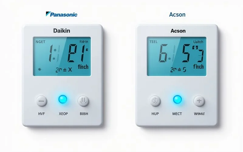 Indicator light panels on Daikin, Panasonic and Acson units, different blink patterns
