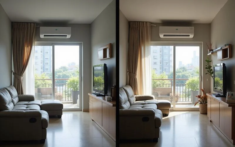 Weak vs strong airflow comparison from an aircon vent