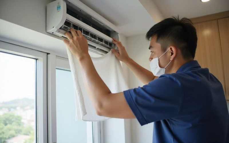 A licensed technician performing a routine quarterly filter clean