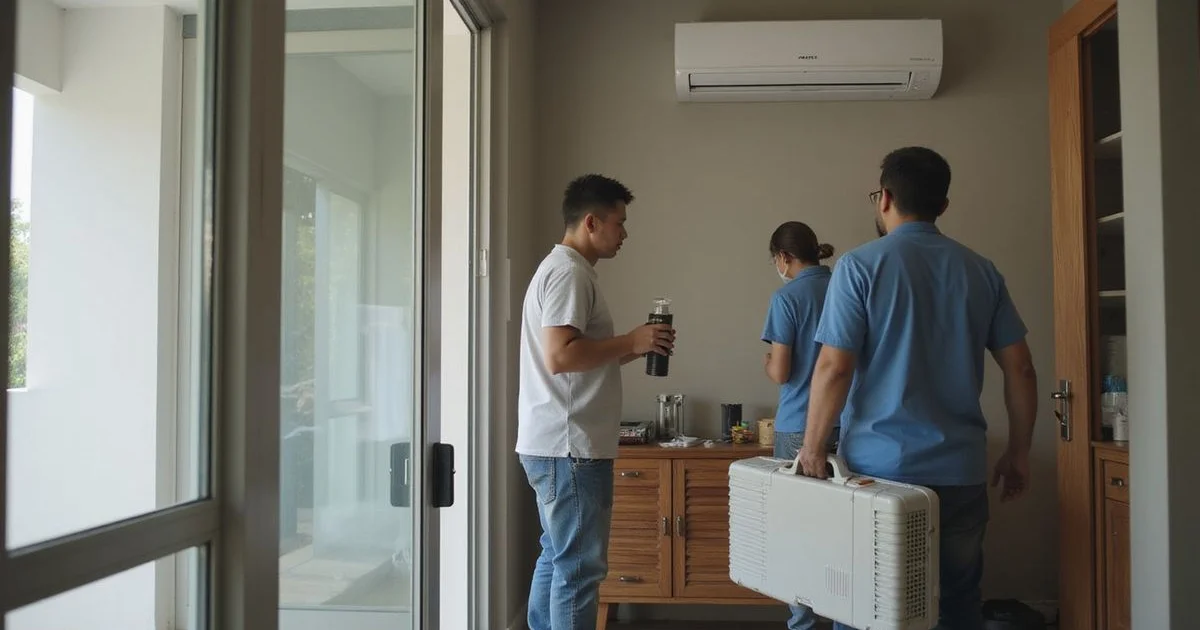 Installation team arriving at a Cheras home with a new inverter aircon