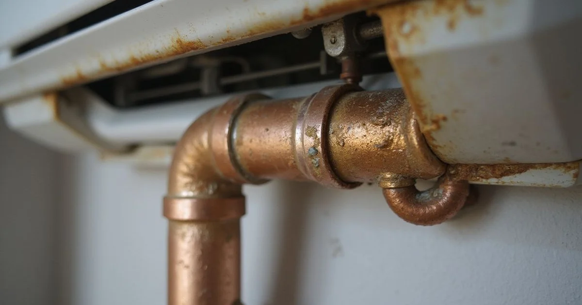 Oily residue at a copper joint — a tell-tale leak indicator