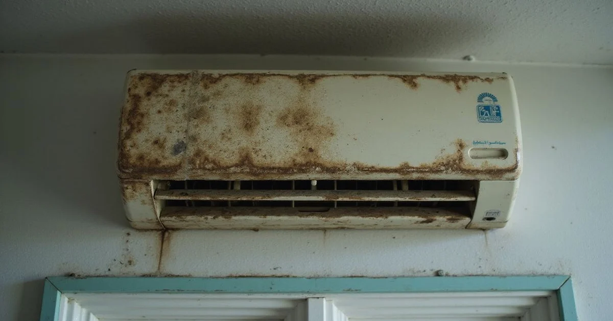A heavily neglected aircon clearly past the point of a simple chemical wash