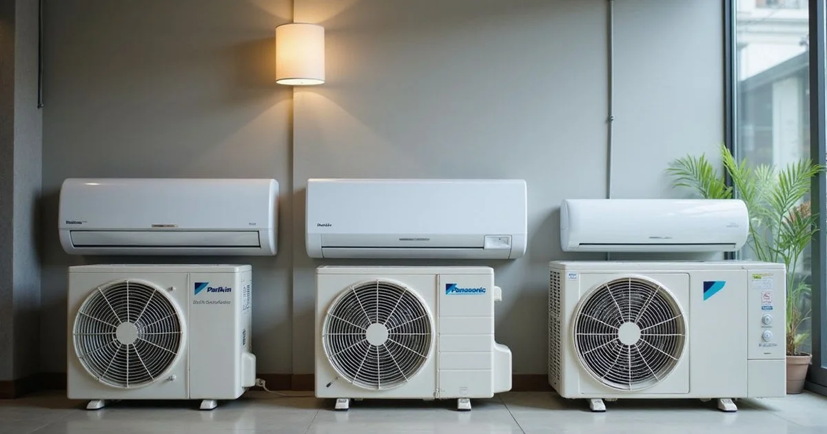 Daikin, Panasonic and Mitsubishi aircon models lined up for comparison