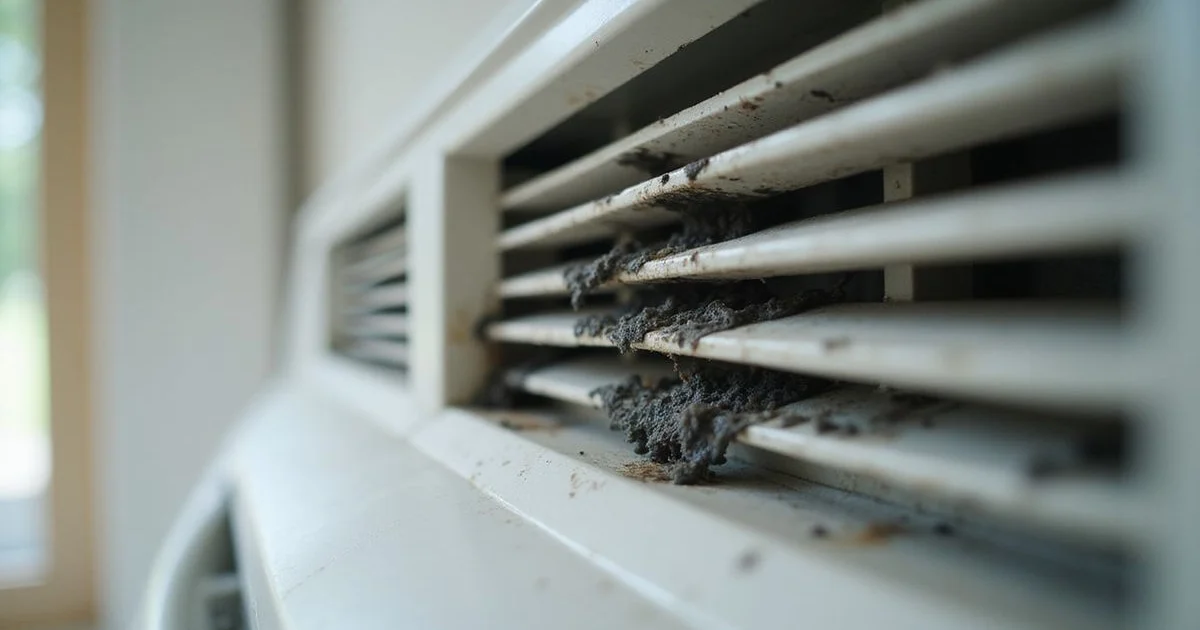 Visible mould on the louvres of an aircon — a clear sign chemical wash is overdue